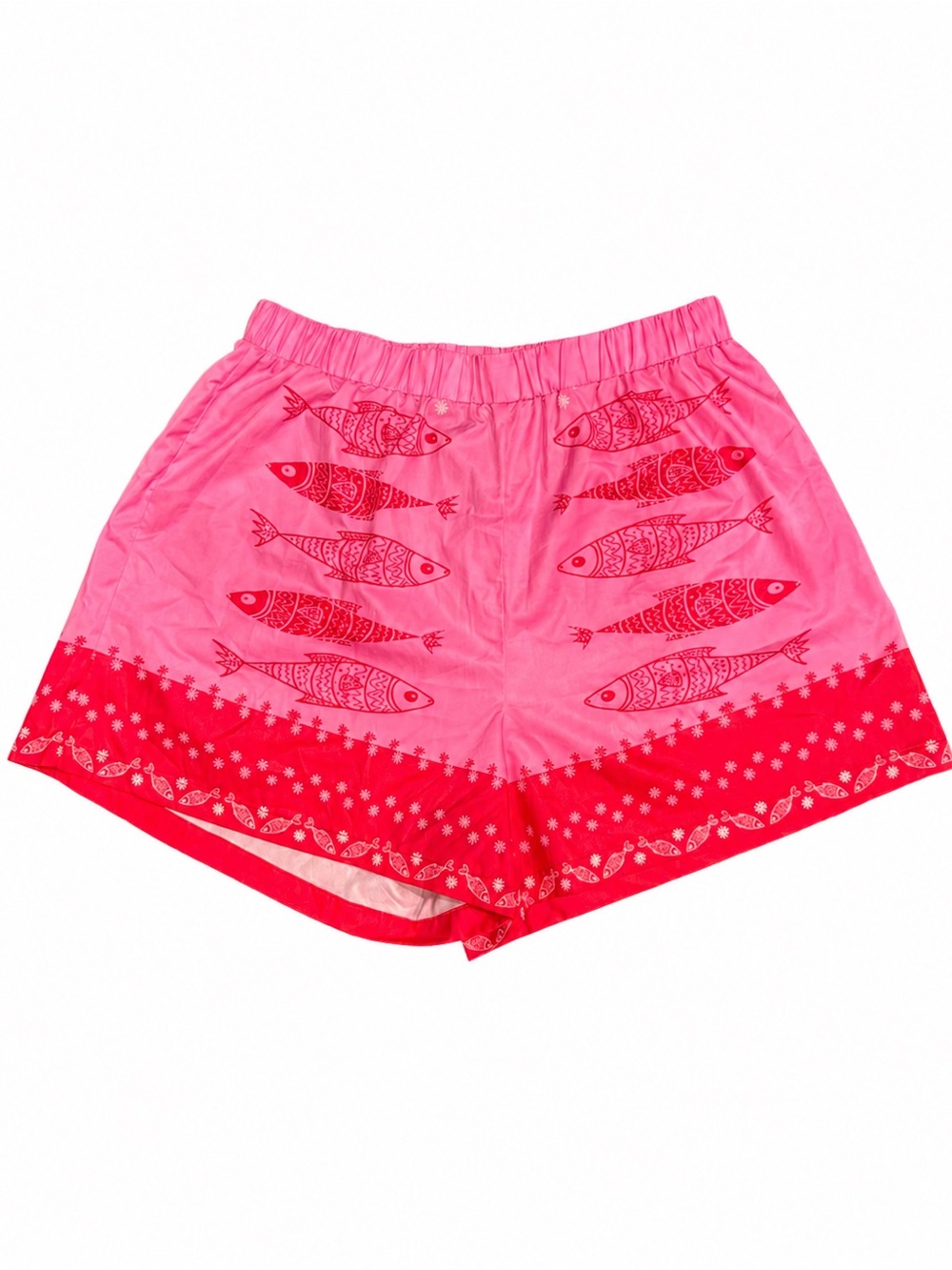 SHEIN Pink Fish Print Elastic Waist Bermuda Shorts